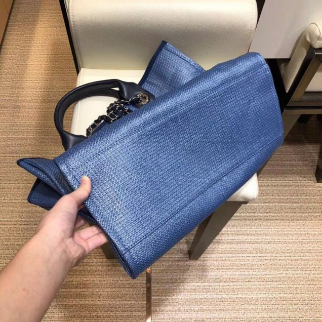 Chanel Deauville Canvas Tote Medium Shopping Bag Blue