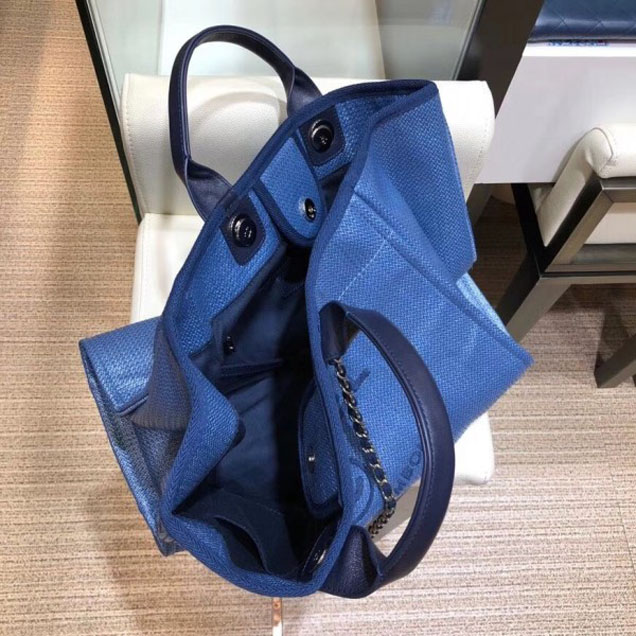 Chanel Deauville Canvas Tote Medium Shopping Bag Blue