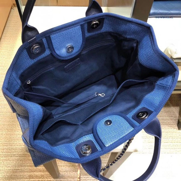Chanel Deauville Canvas Tote Medium Shopping Bag Blue
