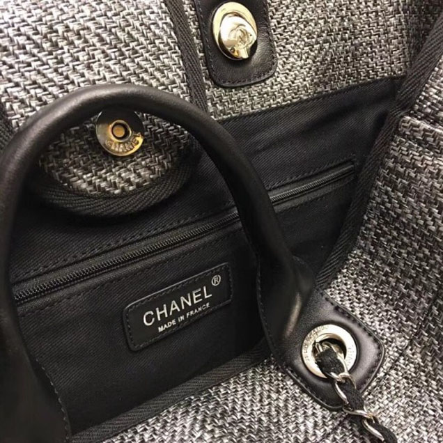 Chanel Deauville Canvas Tote Medium Shopping Bag Dark Gray/Black