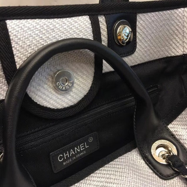 Chanel Deauville Canvas Tote Medium Shopping Bag White/Black