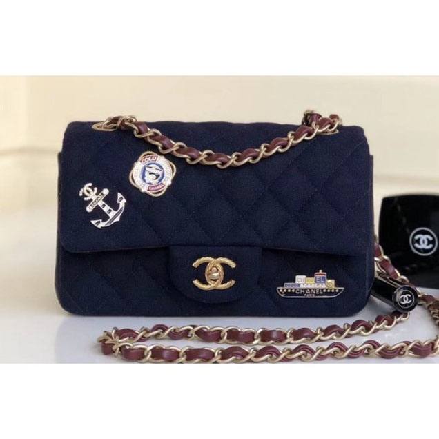 Chanel Wool with Charms Mini Flap Bag A69900 Navy Blue 2018