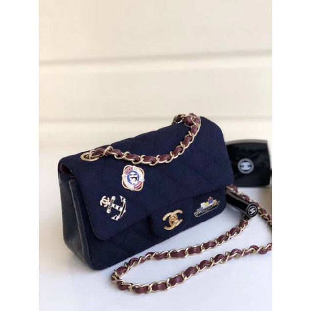 Chanel Wool with Charms Mini Flap Bag A69900 Navy Blue 2018