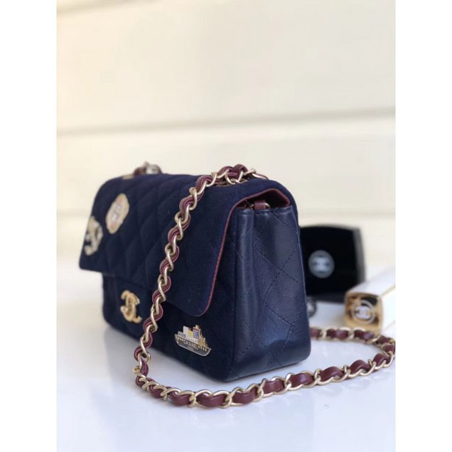 Chanel Wool with Charms Mini Flap Bag A69900 Navy Blue 2018