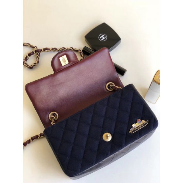 Chanel Wool with Charms Mini Flap Bag A69900 Navy Blue 2018