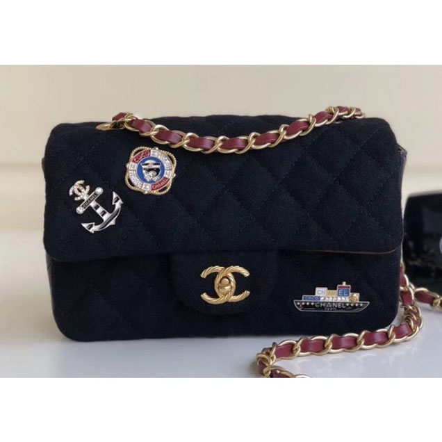 Chanel Wool with Charms Mini Flap Bag A69900 Black 2018