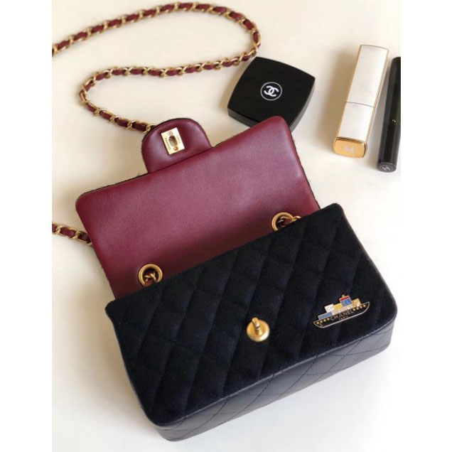 Chanel Wool with Charms Mini Flap Bag A69900 Black 2018