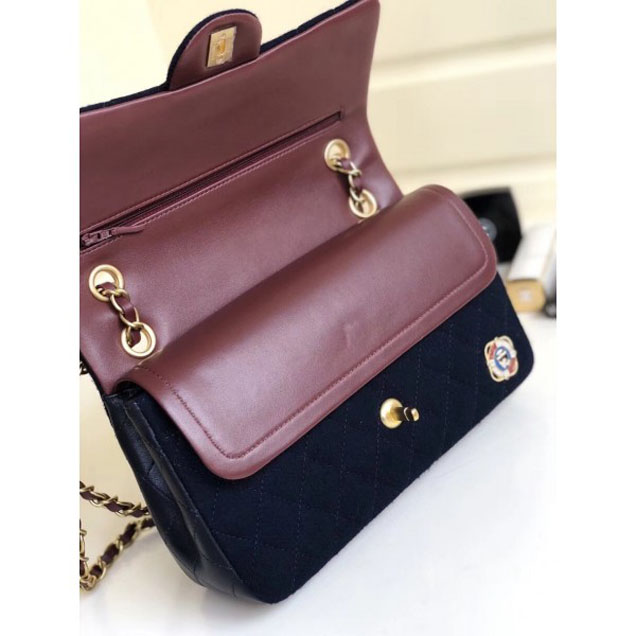 Chanel Wool with Charms Classic Flap Bag A01112 Navy Blue 2018