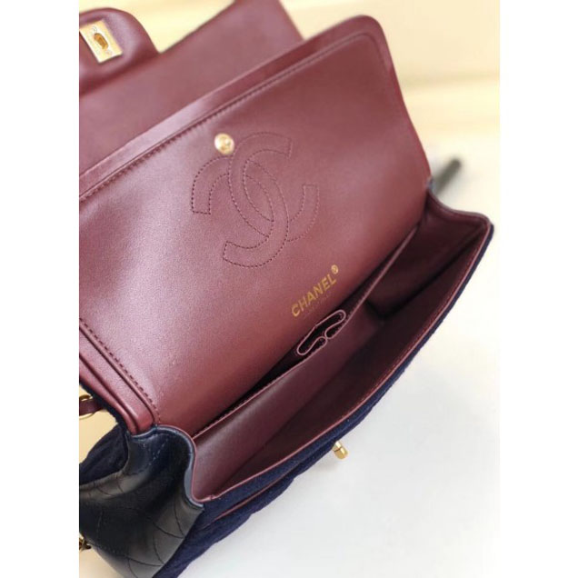 Chanel Wool with Charms Classic Flap Bag A01112 Navy Blue 2018