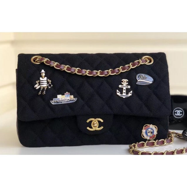 Chanel Wool with Charms Classic Flap Bag A01112 Black 2018