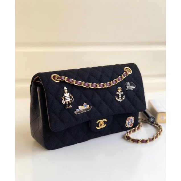 Chanel Wool with Charms Classic Flap Bag A01112 Black 2018