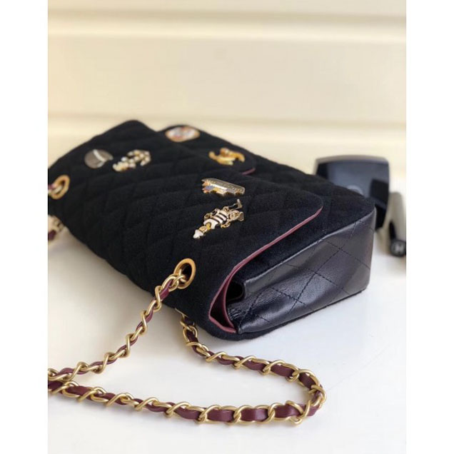 Chanel Wool with Charms Classic Flap Bag A01112 Black 2018