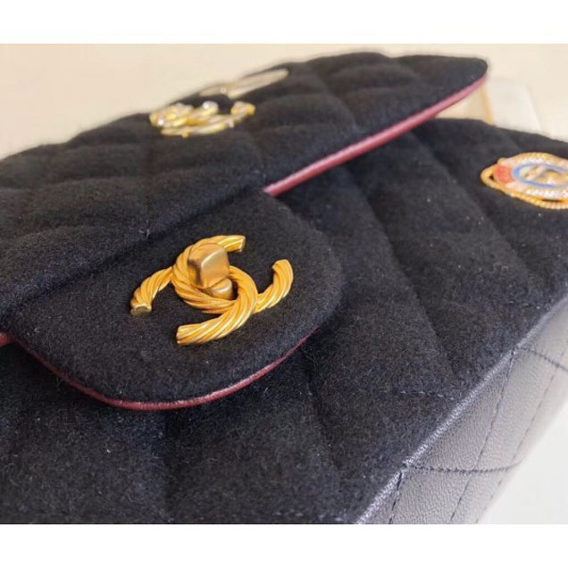 Chanel Wool with Charms Classic Flap Bag A01112 Black 2018