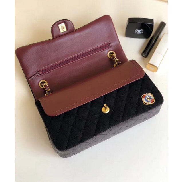 Chanel Wool with Charms Classic Flap Bag A01112 Black 2018