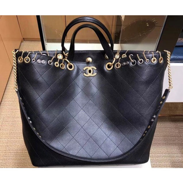 Chanel Metallic Perforated Shopping Tote Bag Black 2018