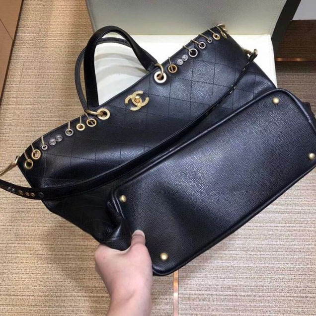 Chanel Metallic Perforated Shopping Tote Bag Black 2018