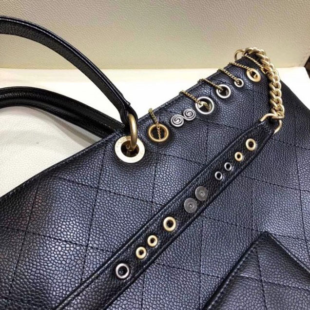 Chanel Metallic Perforated Shopping Tote Bag Black 2018