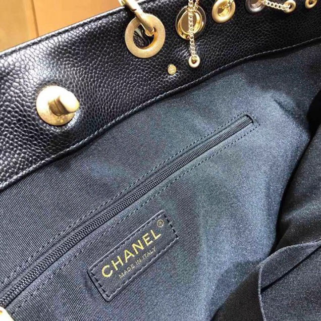 Chanel Metallic Perforated Shopping Tote Bag Black 2018