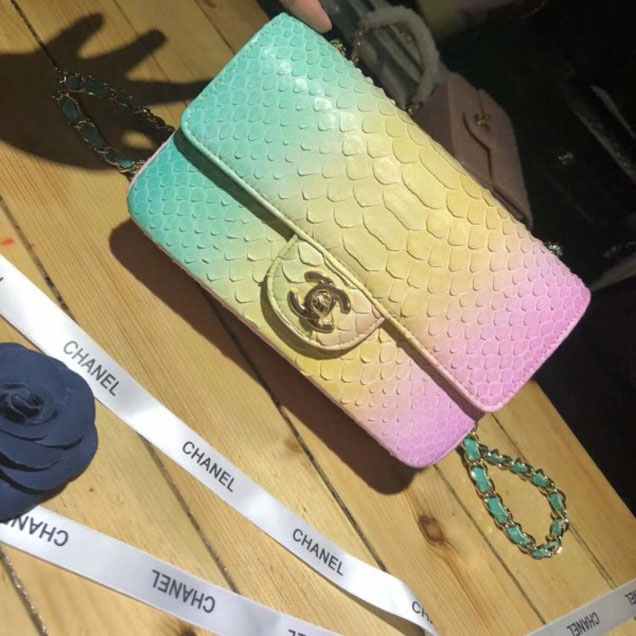 Chanel Rainbow Python Classic Flap Small Bag
