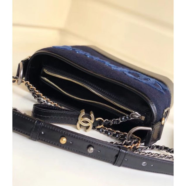 Chanel Embroidered Wool Gabrielle Small/Medium Hobo Bag A91810/A93824 Navy Blue 2018