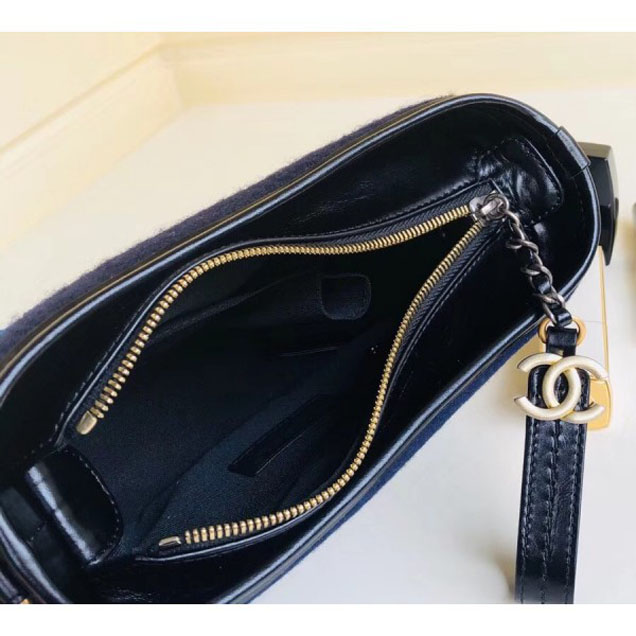 Chanel Embroidered Wool Gabrielle Small/Medium Hobo Bag A91810/A93824 Navy Blue 2018