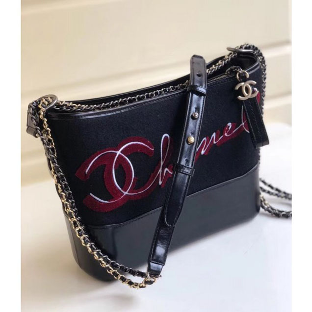 Chanel Embroidered Wool Gabrielle Small/Medium Hobo Bag A91810/A93824 Black 2018