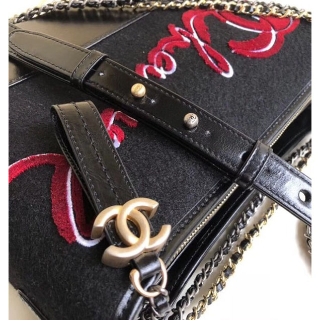 Chanel Embroidered Wool Gabrielle Small/Medium Hobo Bag A91810/A93824 Black 2018
