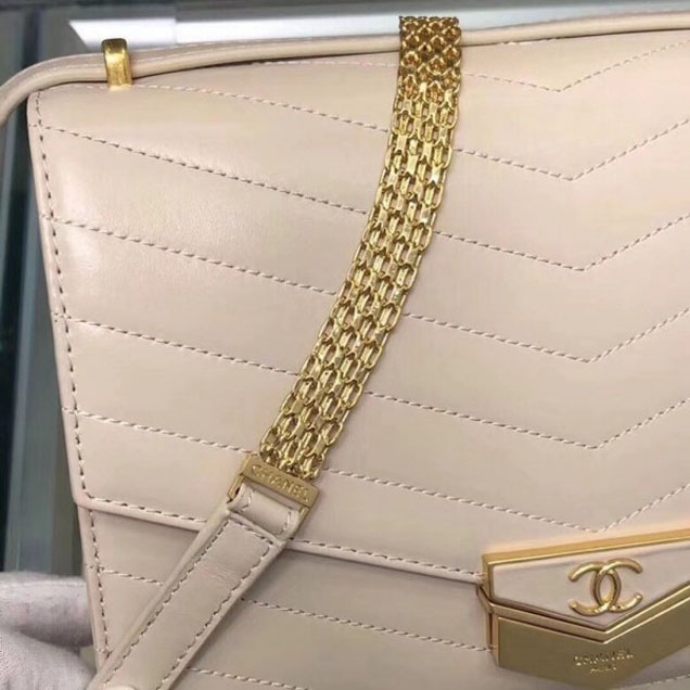 Chanel Chevron Calfskin Small Flap Bag A57491 Beige 2018 Collection