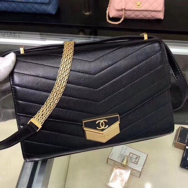 Chanel Chevron Calfskin Small Flap Bag A57491 Black 2018 Collection