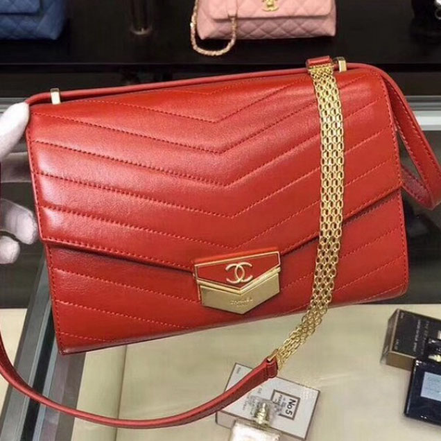 Chanel Chevron Calfskin Small Flap Bag A57491 Red 2018 Collection