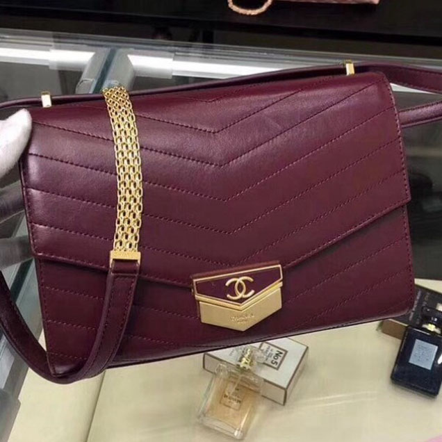 Chanel Chevron Calfskin Small Flap Bag A57491 Burgundy 2018 Collection