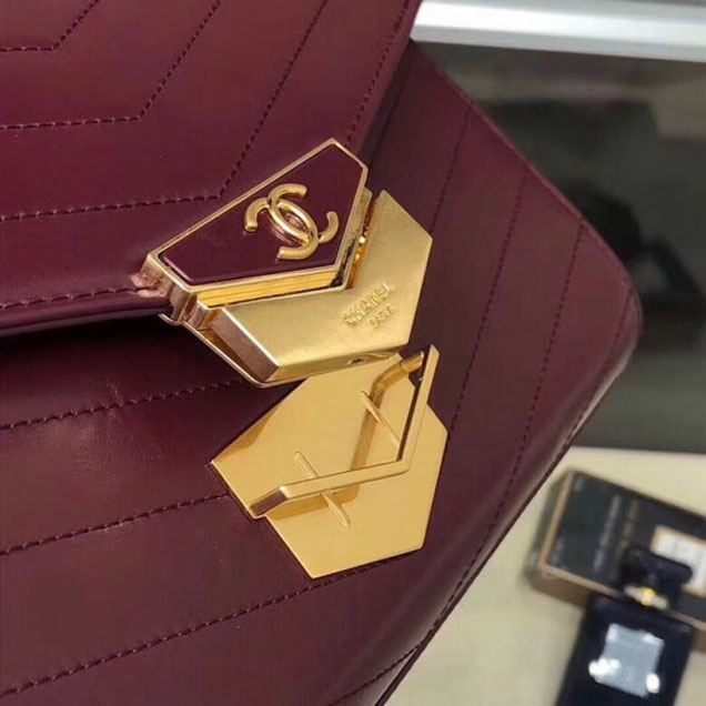 Chanel Chevron Calfskin Small Flap Bag A57491 Burgundy 2018 Collection