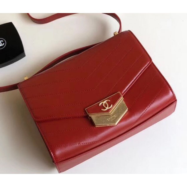 Chanel Chevron Calfskin Gold-Tone Metal Mini Flap Bag A57490 Red 2018