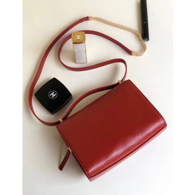 Chanel Chevron Calfskin Gold-Tone Metal Mini Flap Bag A57490 Red 2018
