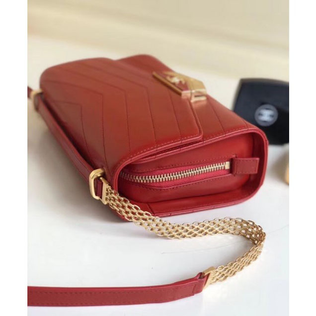 Chanel Chevron Calfskin Gold-Tone Metal Mini Flap Bag A57490 Red 2018