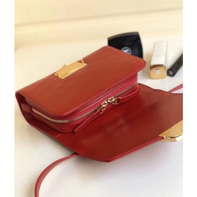 Chanel Chevron Calfskin Gold-Tone Metal Mini Flap Bag A57490 Red 2018