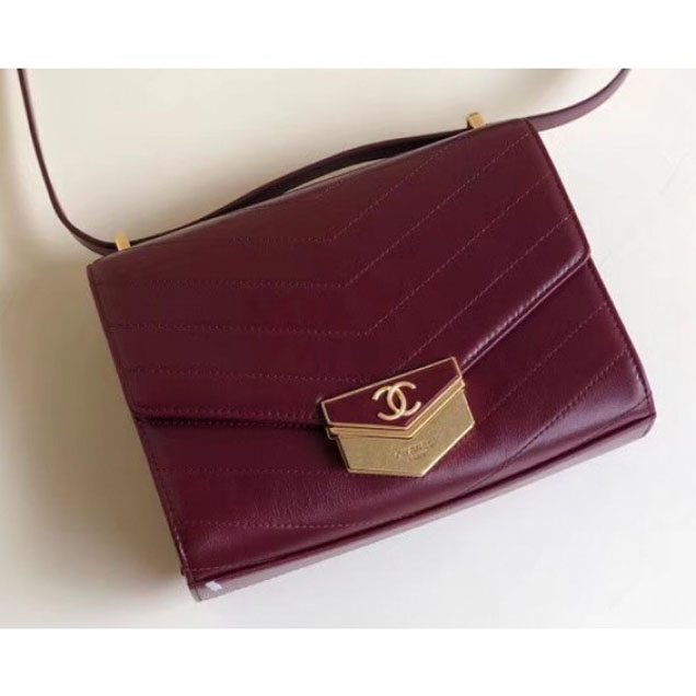 Chanel Chevron Calfskin Gold-Tone Metal Mini Flap Bag A57490 Burgundy 2018