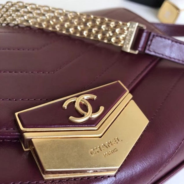 Chanel Chevron Calfskin Gold-Tone Metal Mini Flap Bag A57490 Burgundy 2018