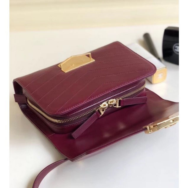 Chanel Chevron Calfskin Gold-Tone Metal Mini Flap Bag A57490 Burgundy 2018