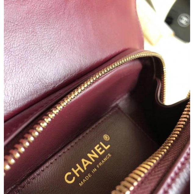 Chanel Chevron Calfskin Gold-Tone Metal Mini Flap Bag A57490 Burgundy 2018