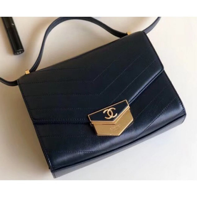 Chanel Chevron Calfskin Gold-Tone Metal Mini Flap Bag A57490 Navy Blue 2018