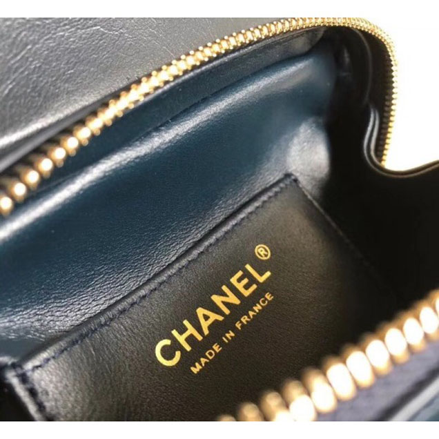 Chanel Chevron Calfskin Gold-Tone Metal Mini Flap Bag A57490 Navy Blue 2018
