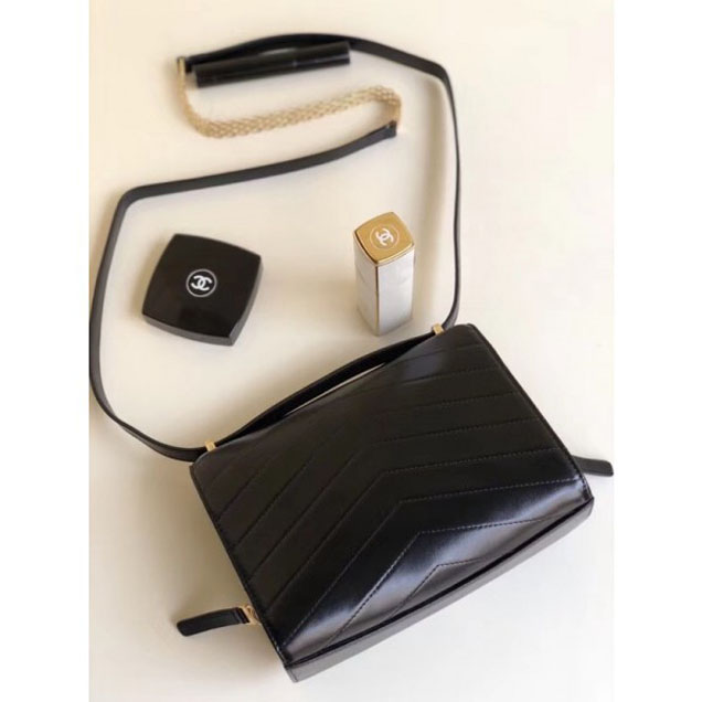 Chanel Chevron Calfskin Gold-Tone Metal Mini Flap Bag A57490 Black 2018