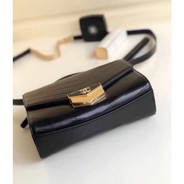 Chanel Chevron Calfskin Gold-Tone Metal Mini Flap Bag A57490 Black 2018