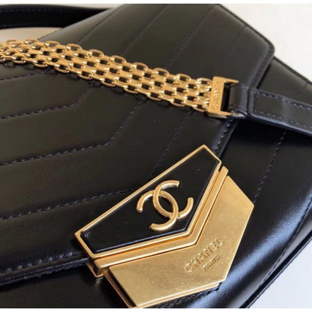 Chanel Chevron Calfskin Gold-Tone Metal Mini Flap Bag A57490 Black 2018