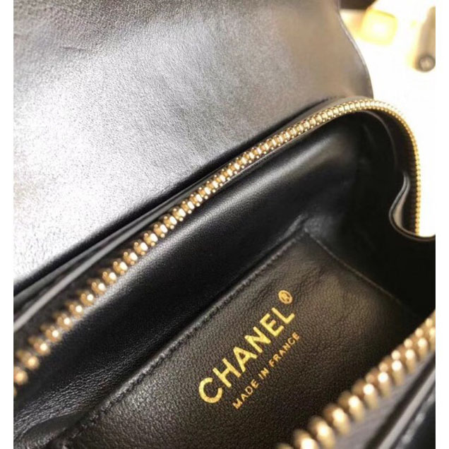 Chanel Chevron Calfskin Gold-Tone Metal Mini Flap Bag A57490 Black 2018