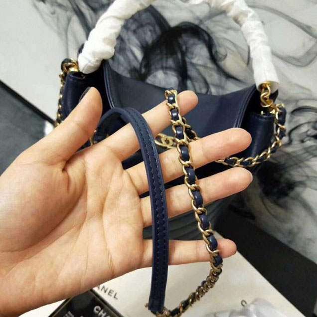 Chanel Chevron Lambskin Handle with Chic Bucket Bag A57861 Blue 2018 Collection