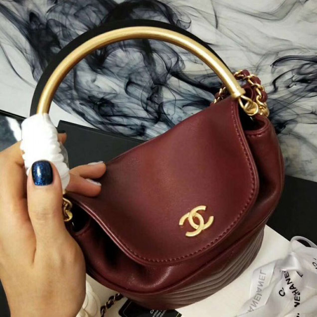 Chanel Chevron Lambskin Handle with Chic Bucket Bag A57861 Burgundy 2018 Collection