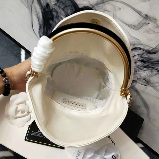 Chanel Chevron Lambskin Handle with Chic Bucket Bag A57861 White 2018 Collection