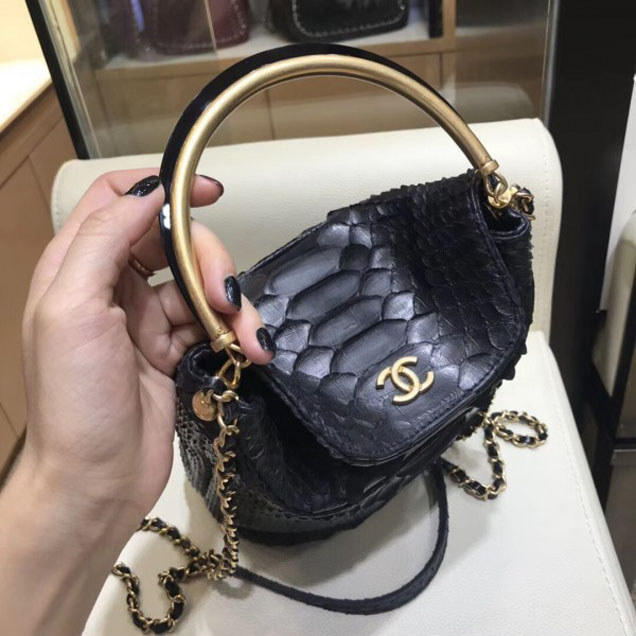 Chanel Python Skin Leather Handle with Chic Bucket Bag A57861 Black 2018